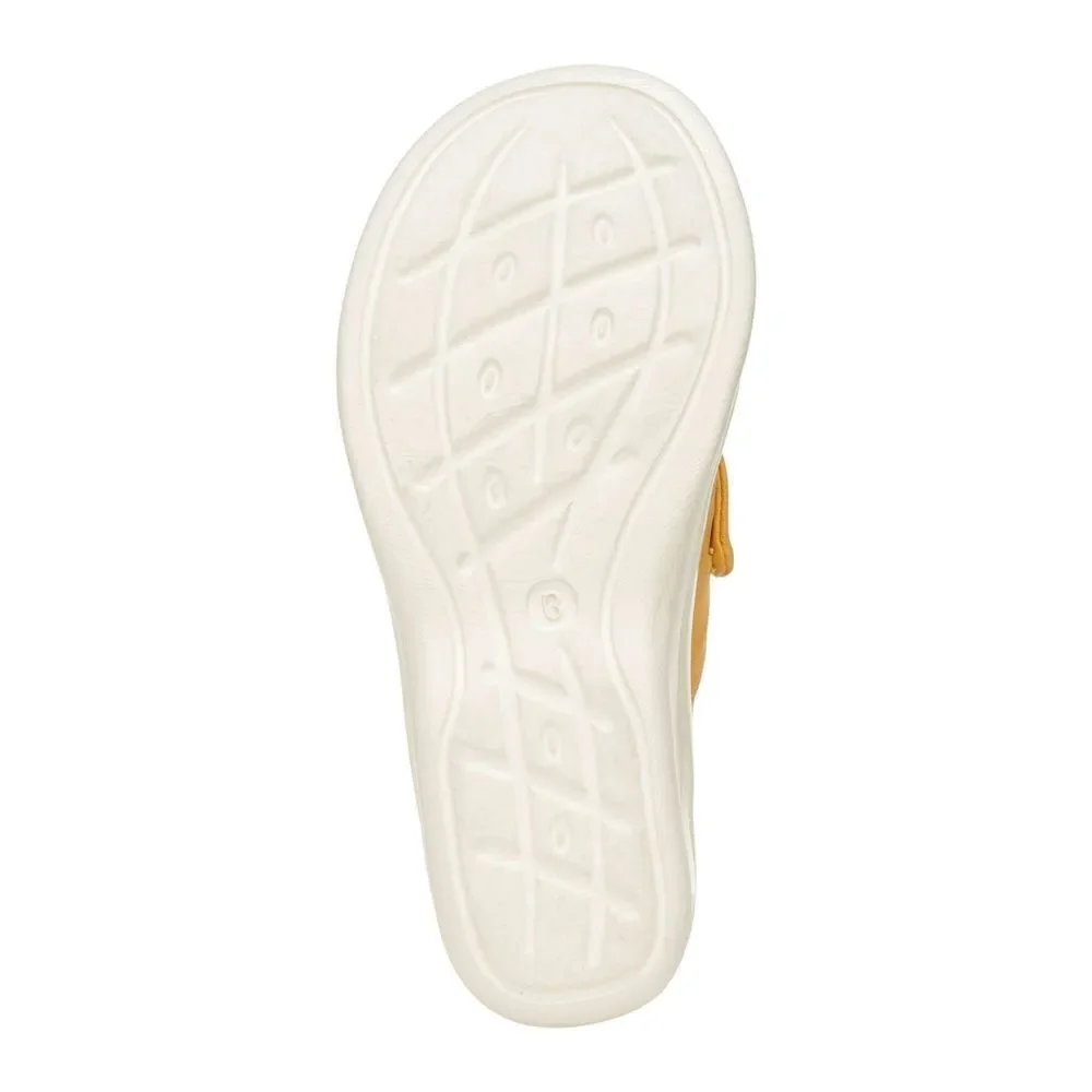 New! BZEES Smile Wedge Slide Sandals Open-Toe Shoes Wide Width Yellow Size 6W